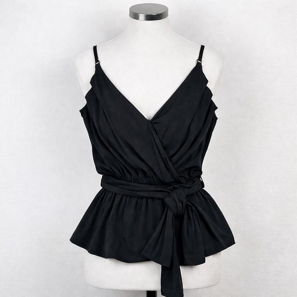 Express Black Wrap Top Peplum Tie Waist V-Neck Camisole Size M NWT. R3